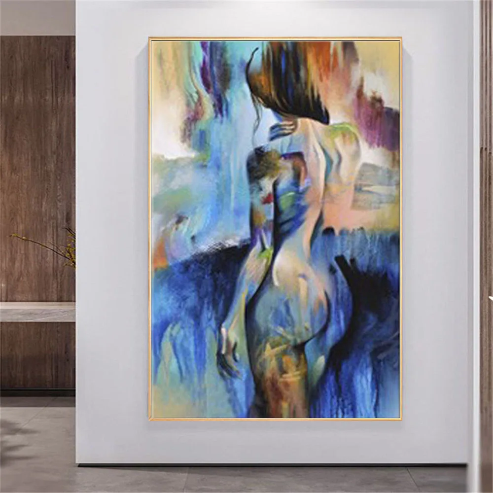 

Hotel Decor Hanging Paintings Hand-Painted Nude Oil Painting Sexy Nude Women's Body Art Is Blue Canvas Wall Art Corridor Artwork