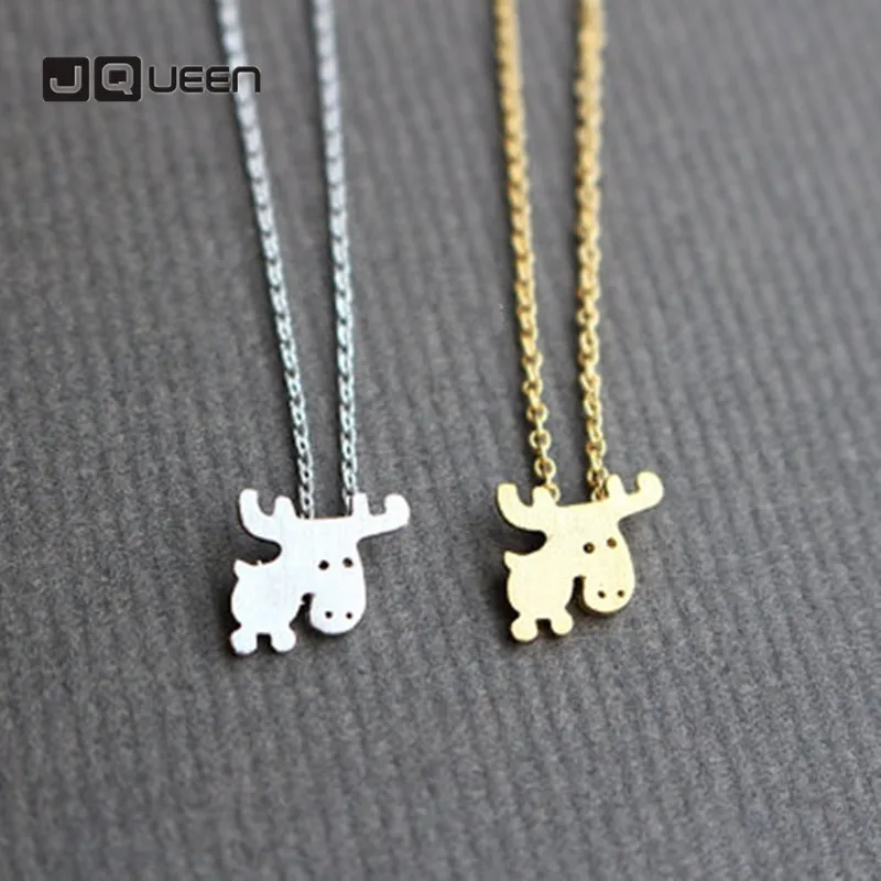 Animal Elk Reindeer Moose Pendant Necklace Gold Plating Cartoon Fawn Clavicle Chain Necklace Women Jewelry