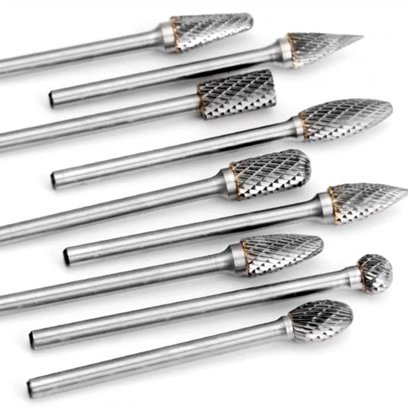 SANAI 10PCS Tungsten Carbide Drill Bit Burr 1/8" Shank Wood Grinding Burr Double Diamond Rotary Dremel Tools Electric Grinding