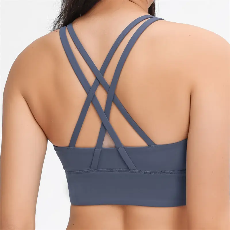 Nepoagym Women Double Brushed Mesh Block Stitching Sports Vest Crisscross Back Yoga Bra Ladies Crop Tank Tops With Built In Bra