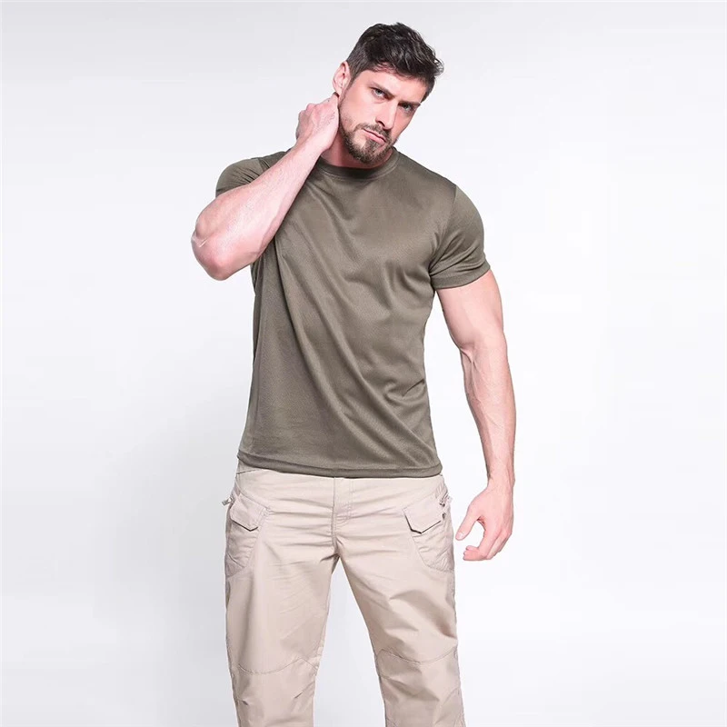 Camiseta de Fitness táctica para hombre, ropa deportiva militar de manga corta, de secado rápido, informal, de gran tamaño, para correr, 3 piezas/2 piezas