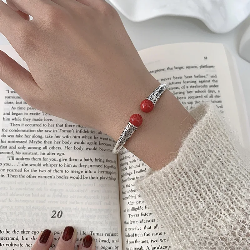 

New Arrival 925 Sterling Silver Elegant Red Match Hip Hop Ladies Bangle Promotion Jewelry For Women Christmas Gift Drop Shipping