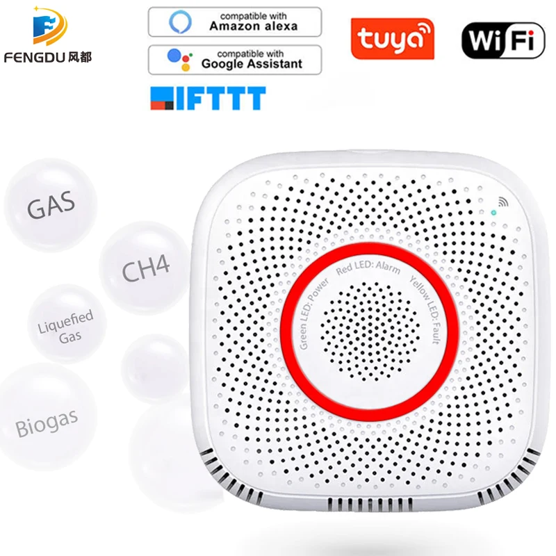 Tuya Wifi Gas Lpg Leksensor Alarm Fire Beveiliging Detector App Controle Veiligheid Smart Home Lekkage Sensor