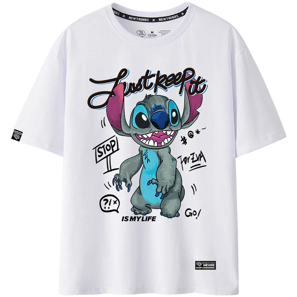 Disney T-Shirt Fashion Stitch Little Monster Cartoon Letter Print Unisex Couples Women T-Shirt Cotton Short Sleeve Tops 8 Colors