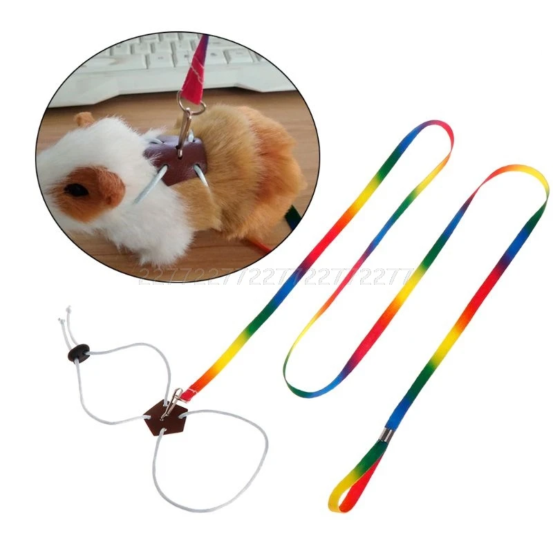 Pet Leash Small Pets Harness Hamster Rabbit Chinchilla Outdoor Adjustable Chest Rope Colorful 1.3m Long Animal O30