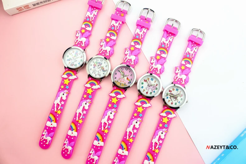 Promozione new fashion children lovely cartoon animal quartz watch 3D girls student horse dial rose rainbow orologio con cinturino in silicone