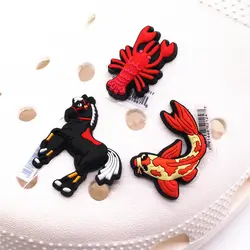 Original Lovely Animals Shoe Accessories Charms Horse Carp Lobster PVC Beach Shoe Buckle Decoration for Kids X-mas Party Gifts