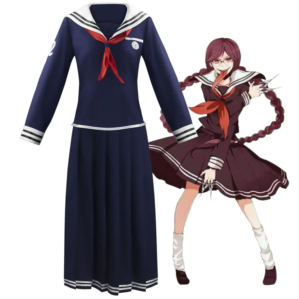 

Anime Danganronpa Toko Fukawa Cosplay Costume JK Girls School Uniform Sailor Suit Long Sleeve Dangan-Ronpa 2 Costume With Wig