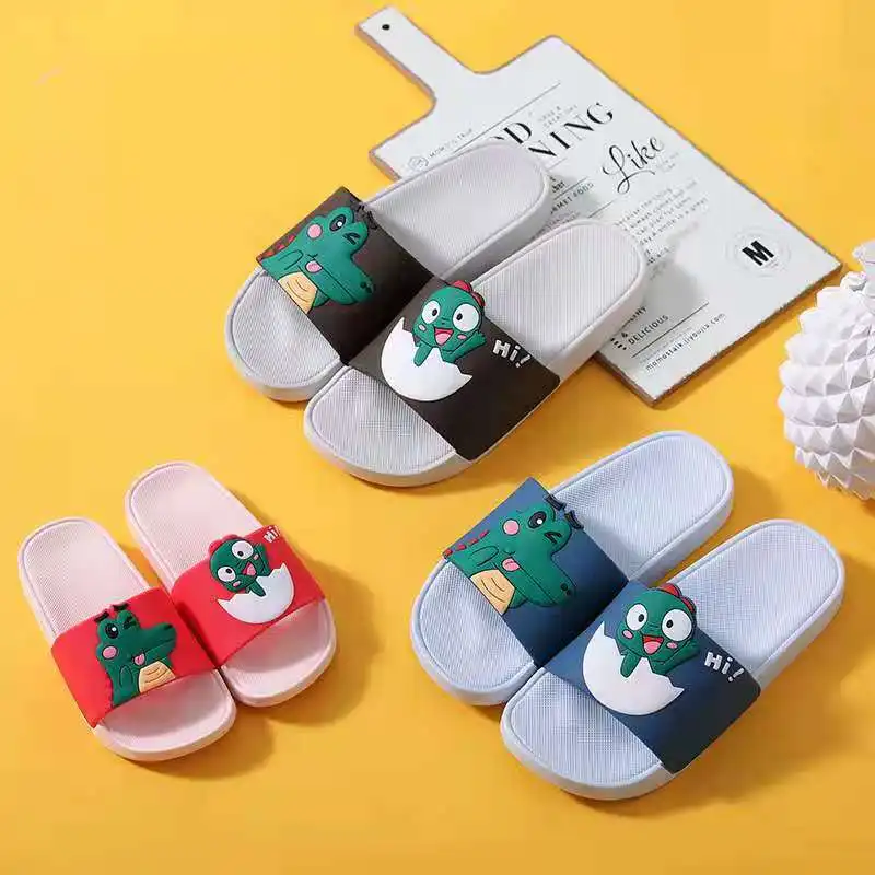 Green Crocodile Cartoon Children Slippers Summer Non-Slip Home Indoor Slippers PVC Cute Kids Shoes Light Comfort Bathroom Shoes