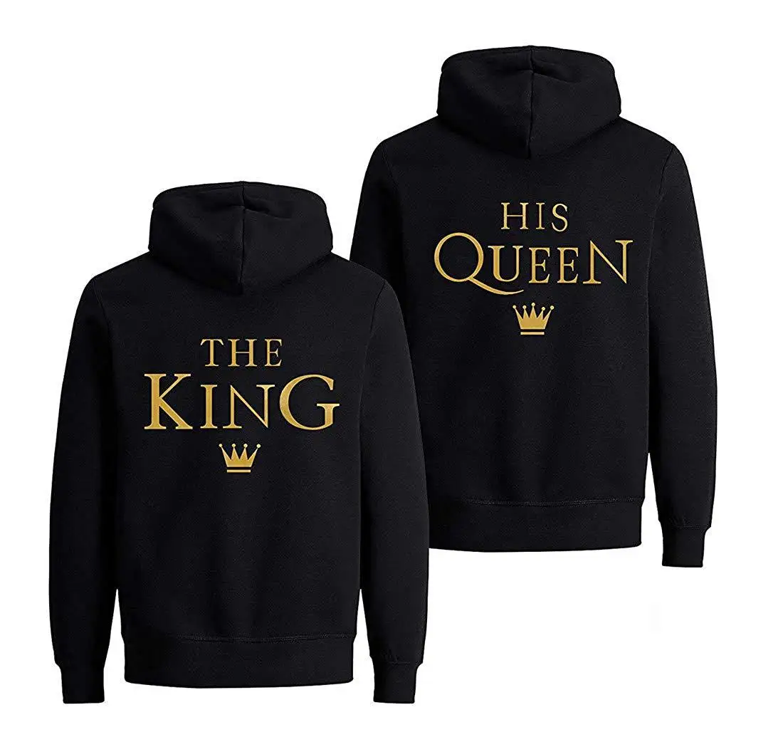 

Spring Autumn Couple Sweatshirt Woman Clothes Harajuku Hoodies The King His Queen Letter Lover Hoodies