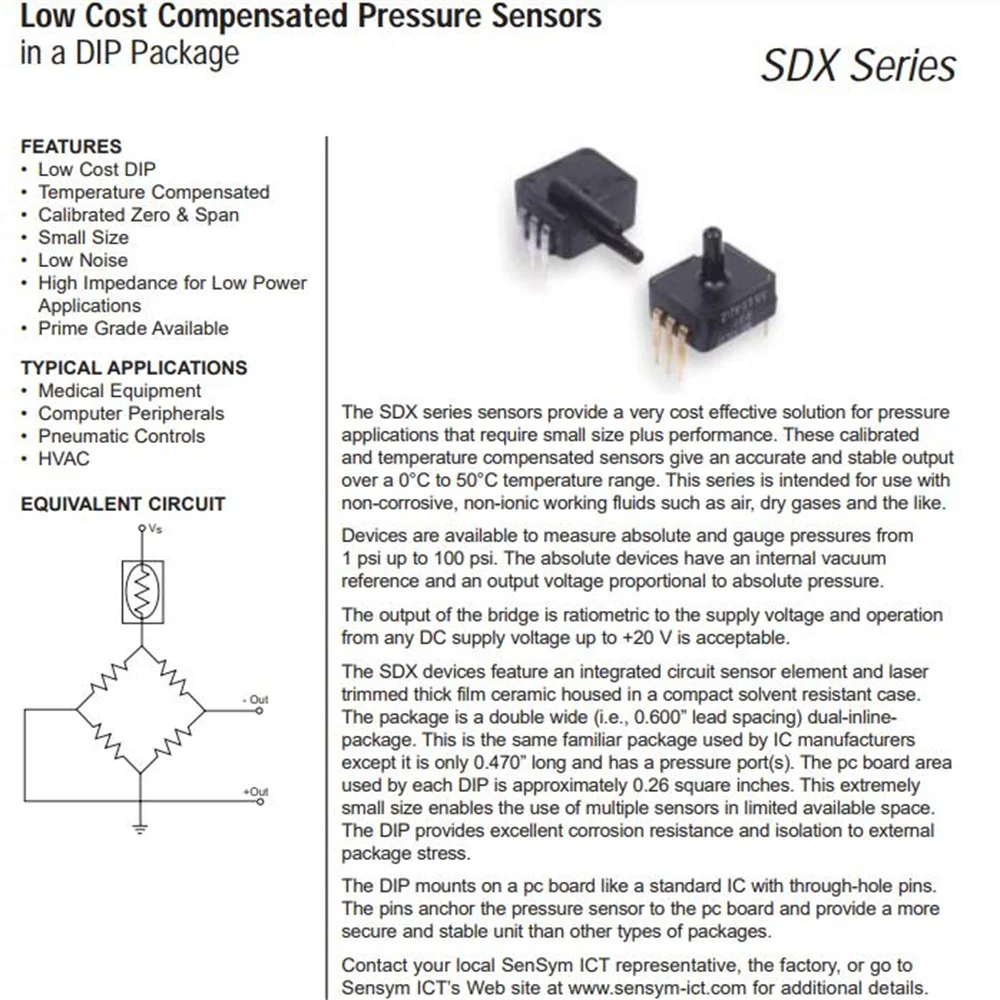 SDX15G2 Honeywell Board Mount Pressure Sensors 0 to 15Psi Gauge 6-Pin PDIP-G2