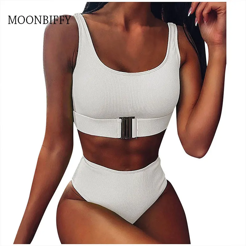 2021 New Sexy High Waist Bikini Swimsuit Women Swimwear Bandeau Push Up Bikini Set Buckle Bathing Suit Beach Wear Swimming Suit