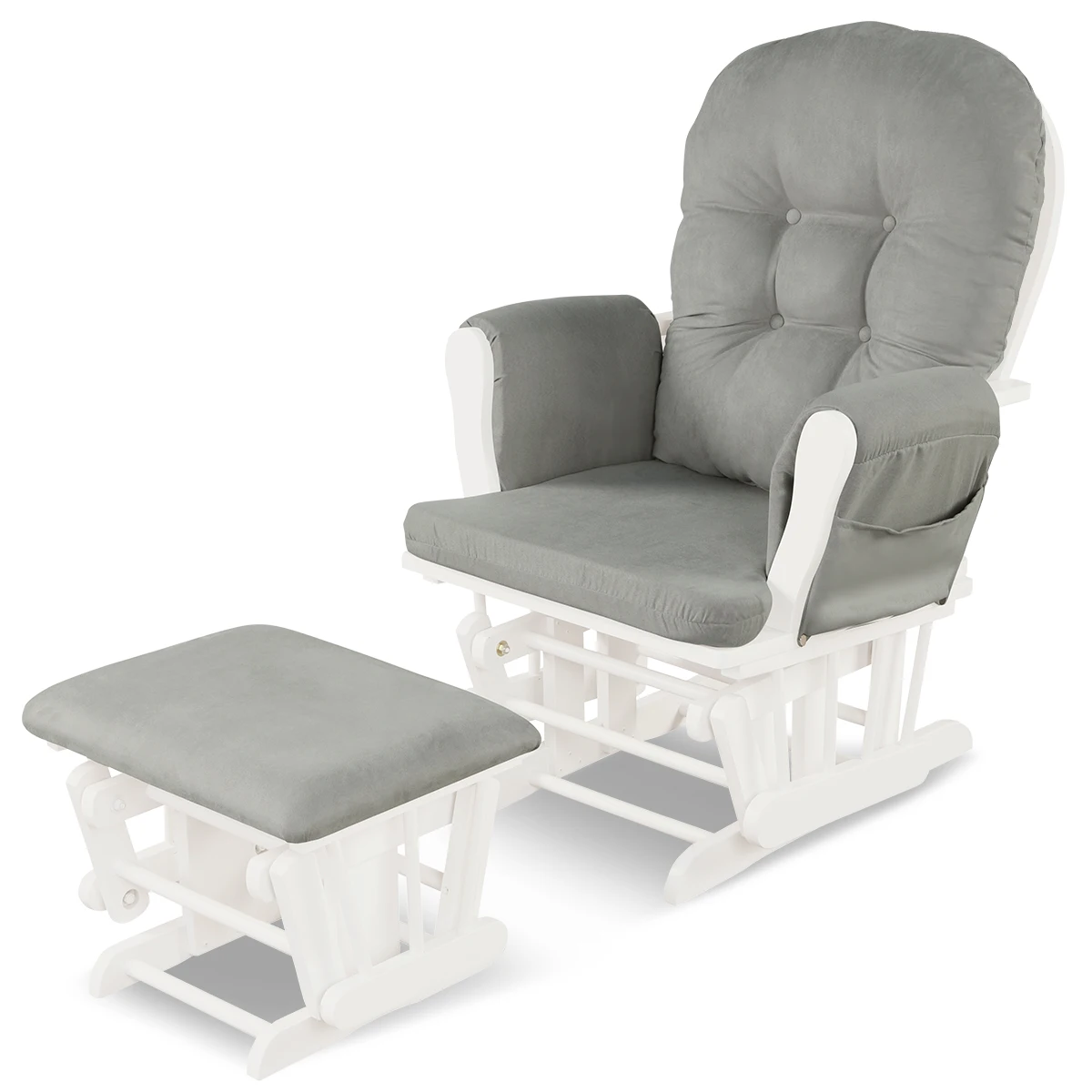 Costway Glider & Ottoman Cushion Set Wood Baby Nursery Rocking Chair Light Grey