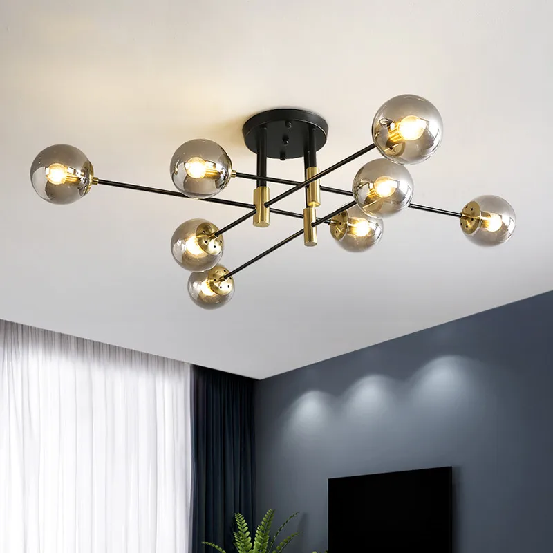 moderno preto e ouro lustre led luzes bola redonda lustre e27 sala de cozinha luz home decor sputnik lampadas 01