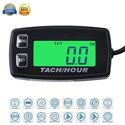 Engine Hour Meter Inductive Tachometer Gauge Backlit Digital Resettable for 2/4 Stroke Engines Motorcycle Marine Glider ATV