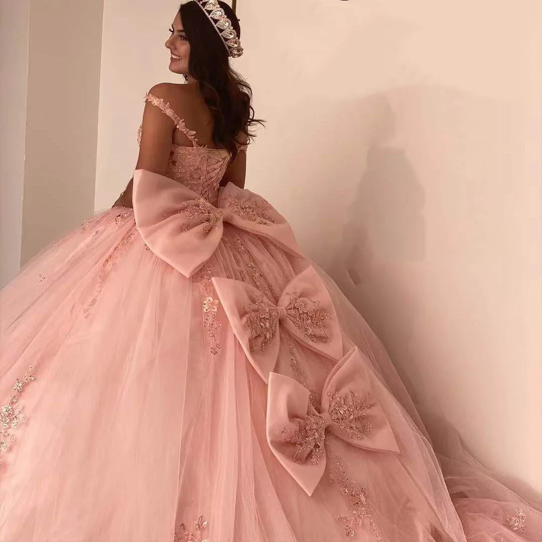 فساتين Quinceanera الوردي منتفخ الأميرة سندريلا الكرة الطويلة ثوب الحلو الفتيات 15 سنة حفلة موسيقية مساء تنورة Vestidos دي فيستا