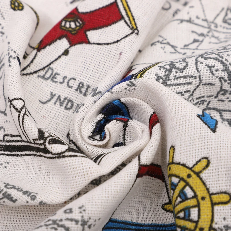 50cmx140cm Sailboat Printed Fabric Cotton Linen Handmade DIY Sewing Fabric Handcraft Cloth DIY Patchwork Material