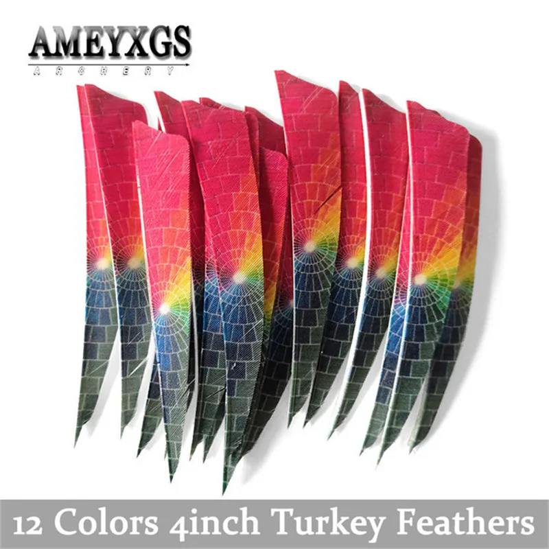 50pcs 4inch Arrow Feathers Colorful Natural Turkey Feather Right Wing Fletches Vanes For Hunting Shooting Arcehry Accessories