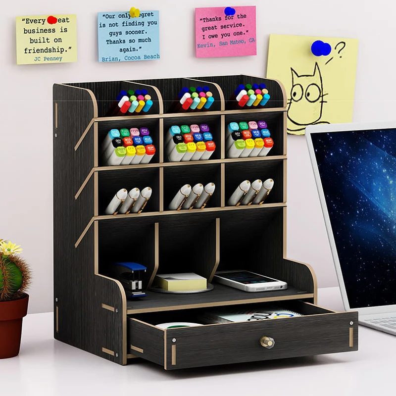 Large Capacity Multi-function Wooden Desktop Pen Holder Office School Storage Case Desk Pencil Organizer Stationery Supplies