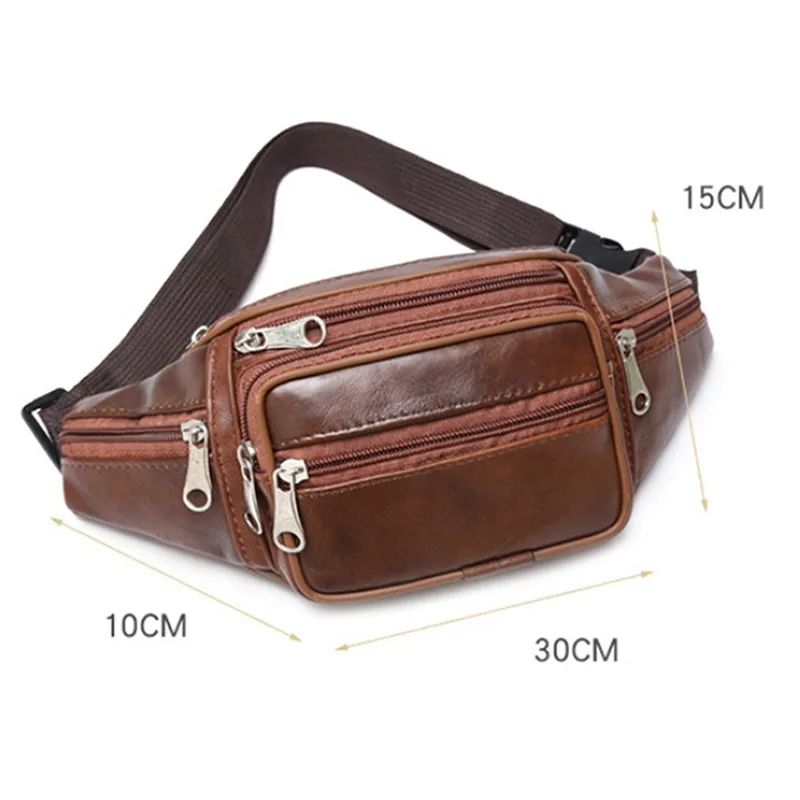 Men\'s Waist Pack PU Genuine Leather Bag Waist Crossbody Chest Belt Bag Male Fanny Luxury Small Shoulder Money Pocket Outdoor Bag