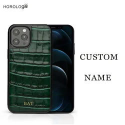 Horologii CUSTOM NAME Luxury Italian Croco Pattern custodia in pelle per Iphone 16 12 13 14 15 Pro Max regalo per amico