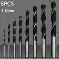 8Pcs/Set  Wood Drill Bit Set 3MM-10MM Drill Bits Kit For Woodworking Wood Tools Spiral Drill Bit High Carbon Steel