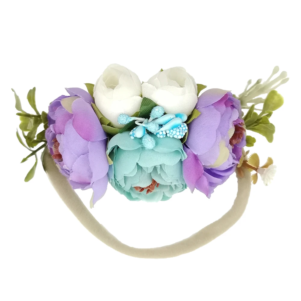 Flower Baby Headband Artificial Floral Elastic Nylon Band Boutique Handmade Fashion Newborn Accessories Photography Props