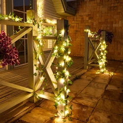 100leds 50leds 20leds movido a energia solar hera folha videira luz da corda folhas verdes lâmpada de fadas para casamento natal pendurado decoração de fadas