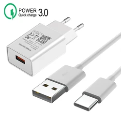 Cargador rápido para OPPO A53 A5 A9 2020 Reno 2 Z 3 4 5 Pro Realme X 2 X50 3 5 6 Pro QC 3,0 adaptador de teléfono con enchufe europeo Cable USB tipo c