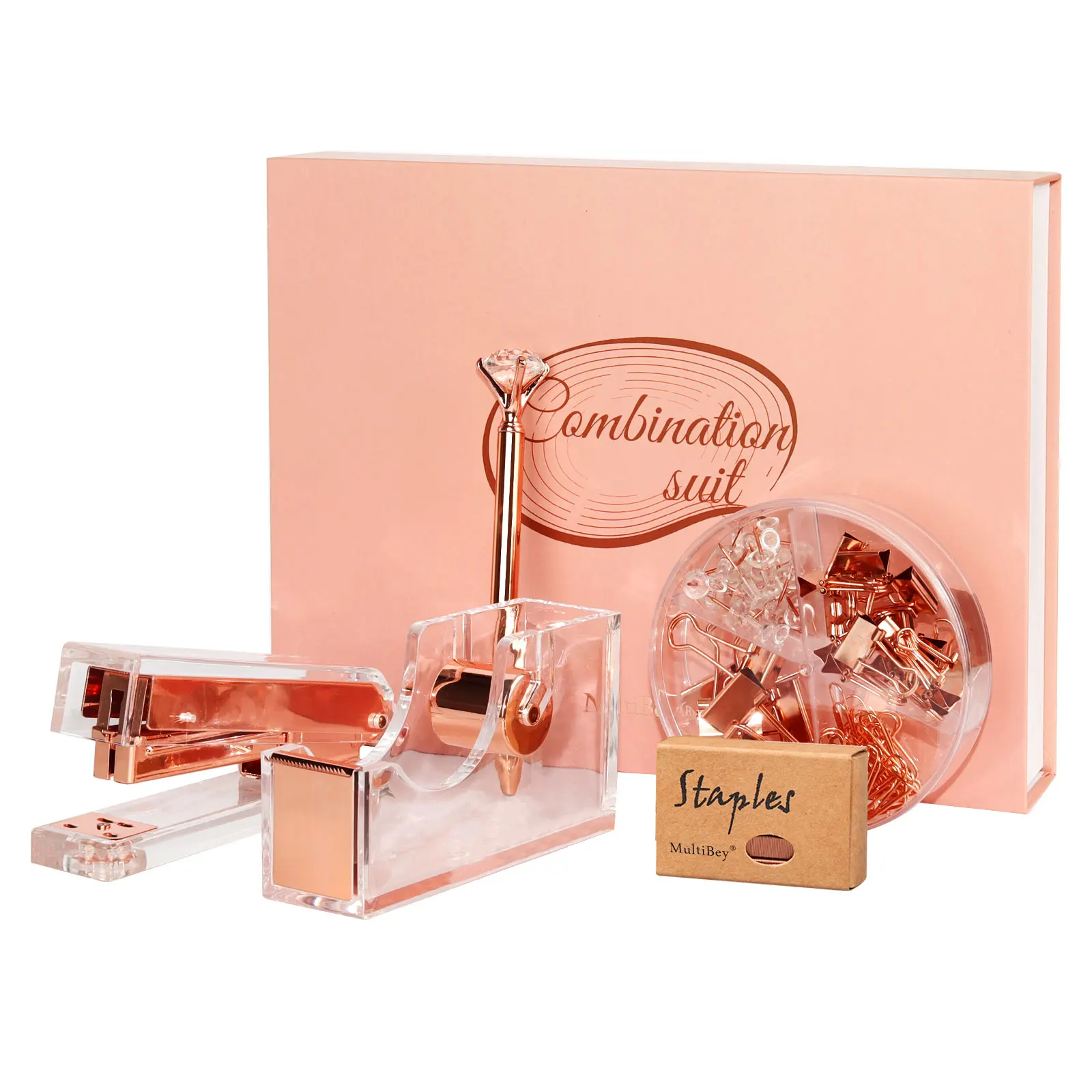 Desktop Office Supplies Set Rose Gold Acrylic Office Stationery Desk Organizer Accessories For Woman