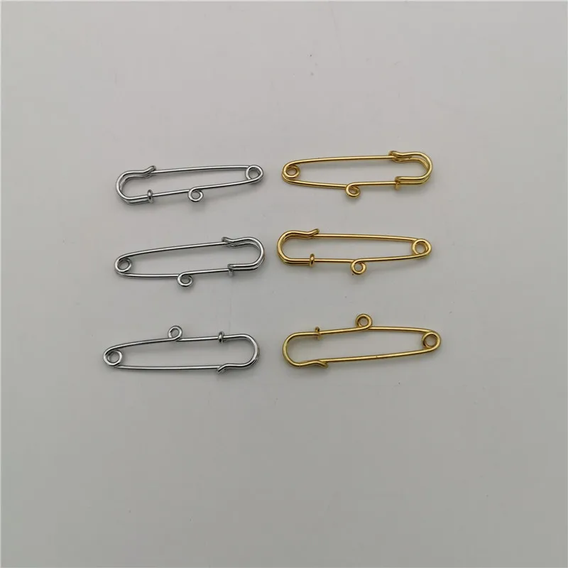 Grande Cor Prata Brooche Pins, Encontrar Jóias DIY, 5cm, 1 Loop, Pins de Segurança, 100Pcs