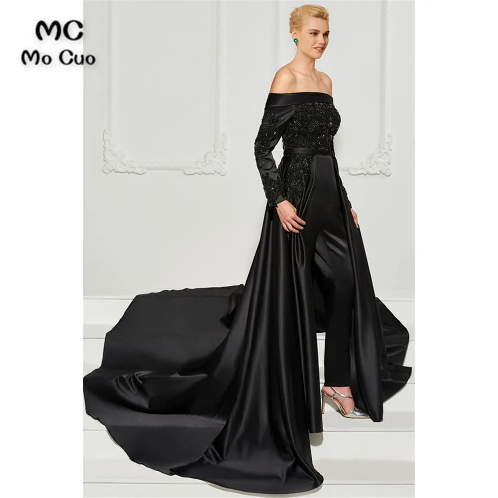 

2020 New Arrive Jumpsuit Black Evening Dresses Prom Gown Long Sleeves Appliques Lace Women Evening dress Custom Made