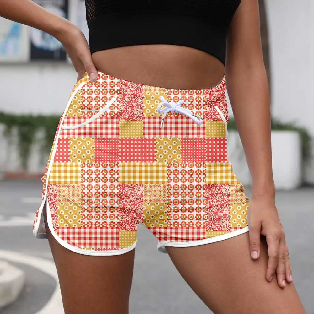 Women New Fashion 3D Print Shorts Summer Beach Loose Drawstring Waist Shorts Casual Midi Waist Patchwork Short Pants 4XL