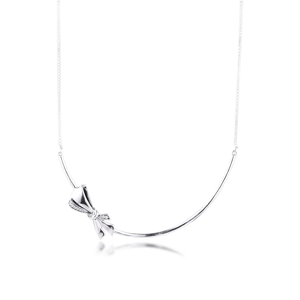 

Brilliant Bow Necklace 100% 925 Sterling Silver Jewelry Free Shipping