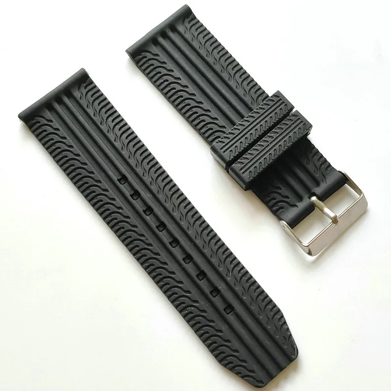 26mm 28mm 30mm Silicone Rubber Watch Band Thin Tire Track Sports Style Strap for Fashion Casual Mens Watches Black