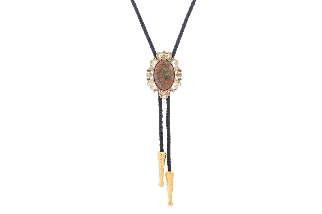 BRONZE GEM Bolo Tie Western Cowboy Opal Rodeo Leather Necktie