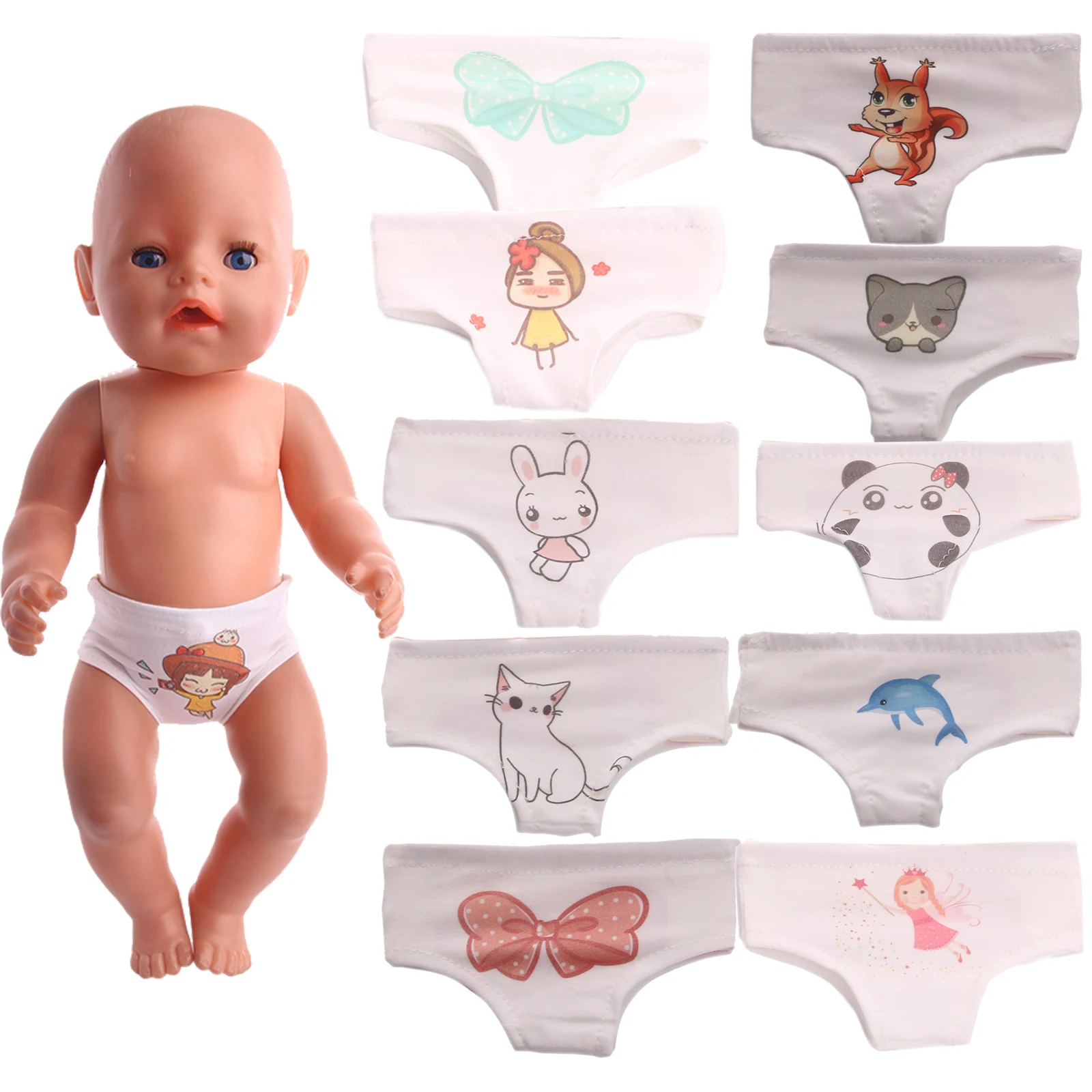 Doll Clothes Doll Underwear Printed With Animals For 18 Inch&43 Cm Doll & New Born Baby Generation Birthday Girl's  Toy Gifts