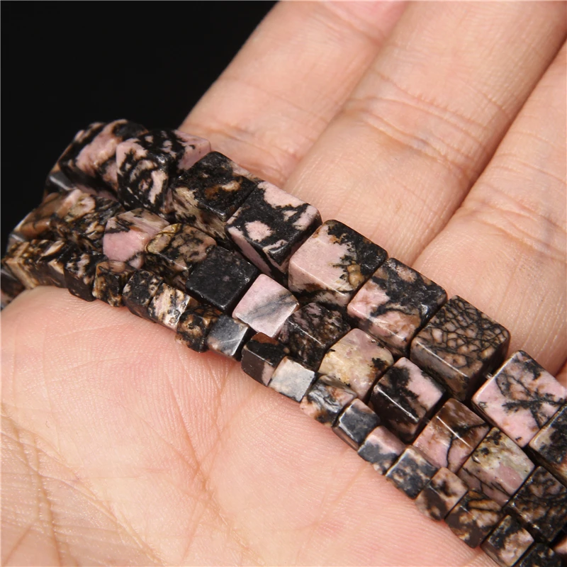 Natural Stone Rhodonite Cube Square Beads Agates 4/6/8mm Loose Spacer Beads For Jewelry Making DIY Necklace Earrings Bracelet