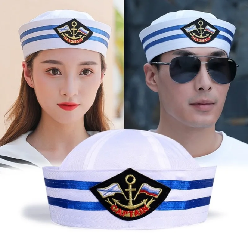 Adult Kids White Captain Sailor Hat Military Hats Navy Marine Caps With Anchor Sea Boating Party Cosplay Costume Children Hat