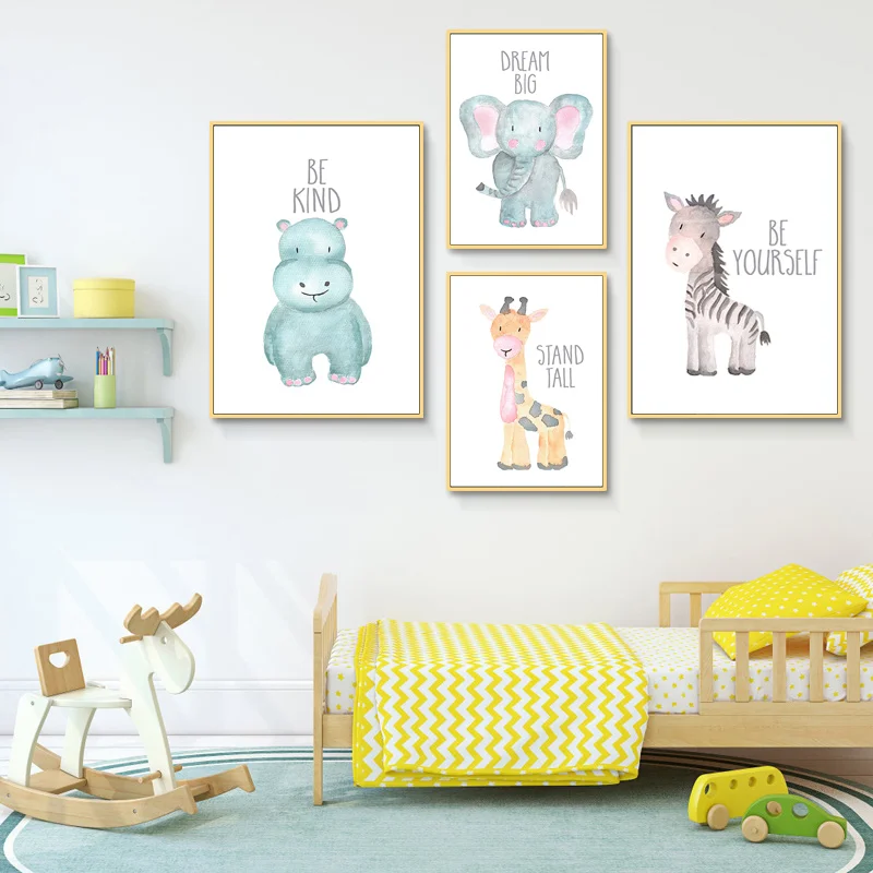 Baby Animal Lion Elephant Giraffe Canvas Poster Nursery Wall Art Print Painting Nordic Picture