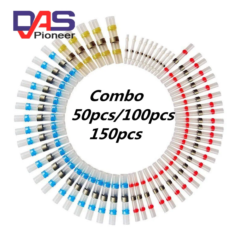 

50/100/150PCS Solder Seal Wire Connectors Kit, Heat Shrink Butt Connectors, Waterproof and Insulated Electrical Wire Terminals