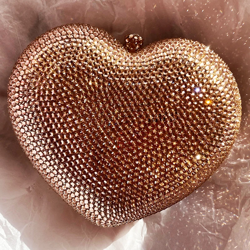 

Free Shipping Champagne Color Luxury High-End Diamond Bag Women’s Evening Prom Clutch Bags Fashion Lady Dinner Banquet Clutches