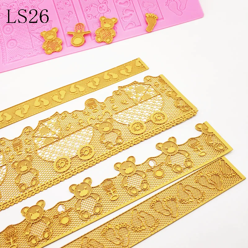 New Baby Carriage Lace Silicone Mold Cake Border Decorative Mold DIY Baking Tools K483