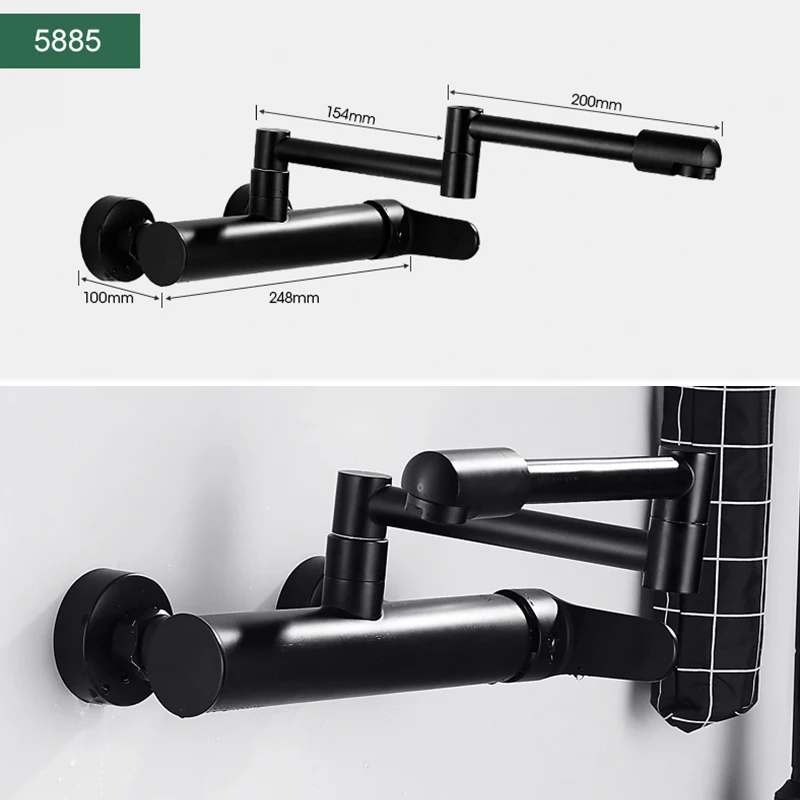 ELLEN Wall Sink Faucet Hot Cold Water Mixer Black Tap Two Holder Wall Mouned Kitchen Faucets ELK5884