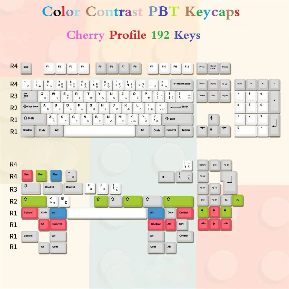 Color Contrast Cherry Profile Japanese Keycaps For Mechanical Keyboard For Building Blocks Style PBT Keycap For GH60 GK64 RK87