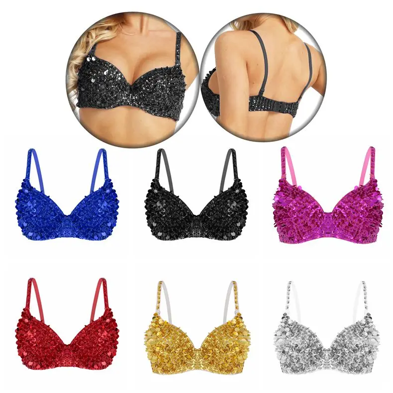 Women Fashion Bra Sequins Beading Padded Underwear Brassiere Tops Carnival Festive Costumes Raves Belly Dancing Party Clubwear