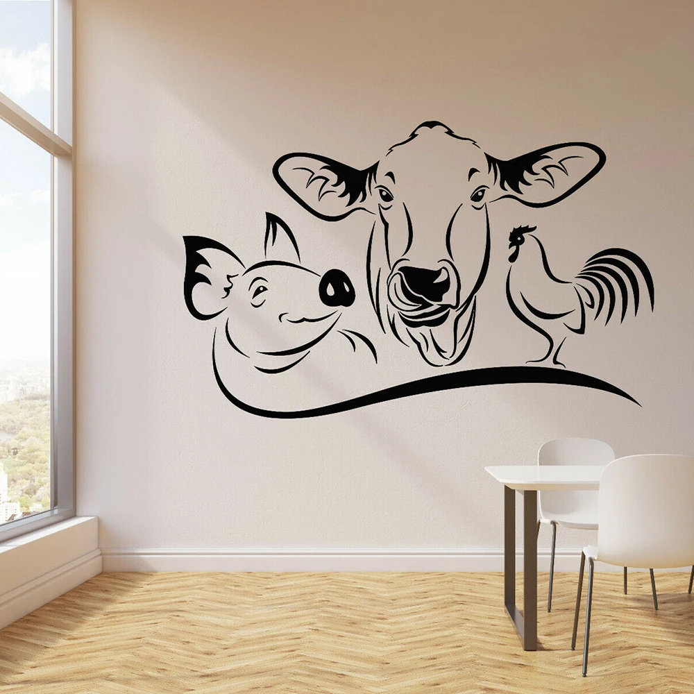 

Kitchen Decor Wall Vinyl Decal Farm Animals Cow Pig Rooster House Pets Stickers Mural Restaurant Decoration Posters A484