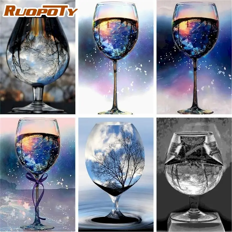 RUOPOTY 60x75cm DIY Painting By Numbers Wine Glass Oil Paint By Numbers On Canvas Scenery Frameless Number Painting Decor