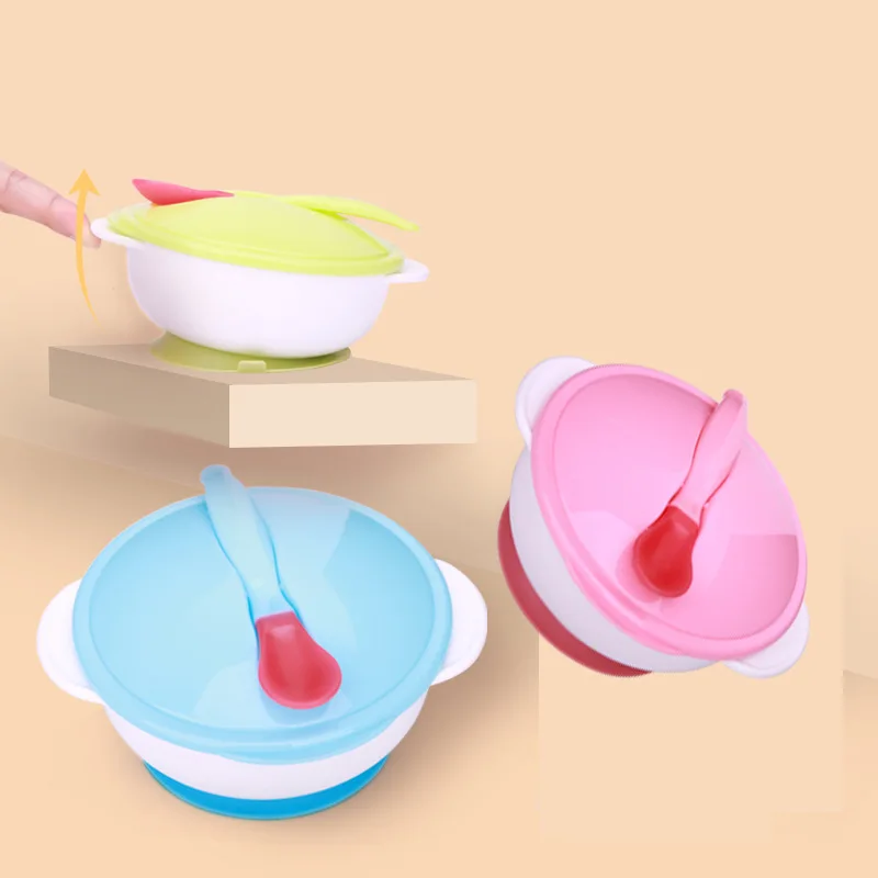 Temperature Sensing Feeding Spoon Child Tableware Plate/Tray Food Bowl Learning Dishes Service Suction Cup Baby Dinnerware Set