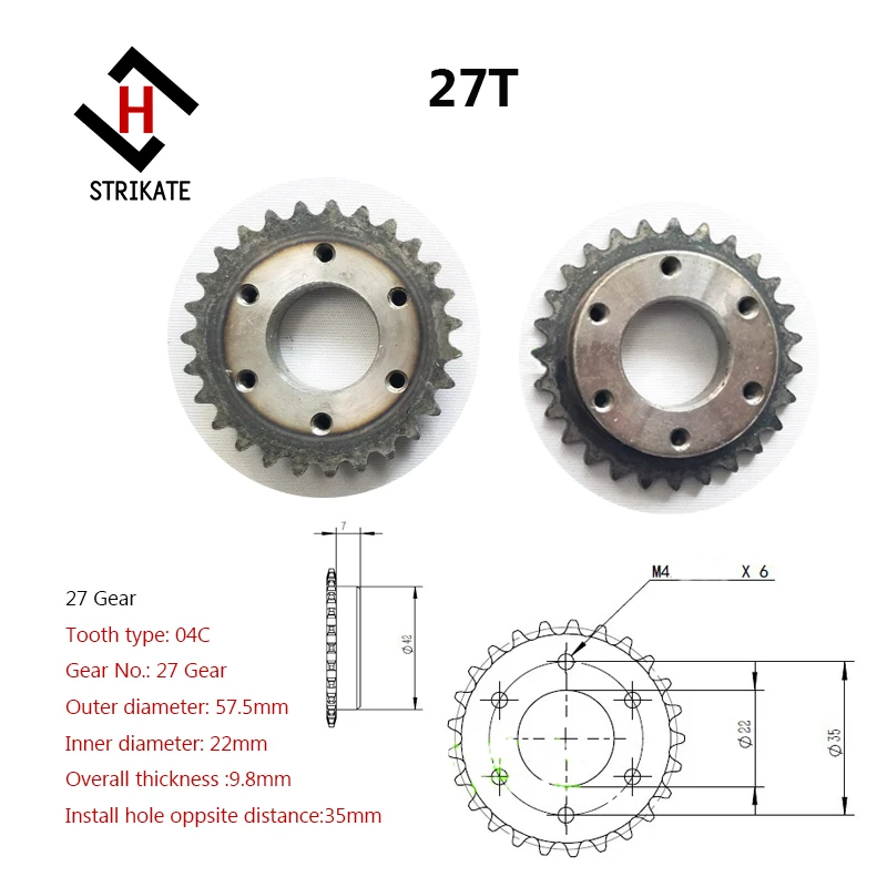 Kit de ruedas de engranaje para monopatín eléctrico, kit de 2 puntos, engranaje de rueda de cadena, 27 engranajes, 04C